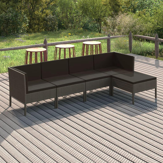 5-tlg. Garten-Lounge-Set mit Auflagen Poly Rattan Grau - Pazzar.ch