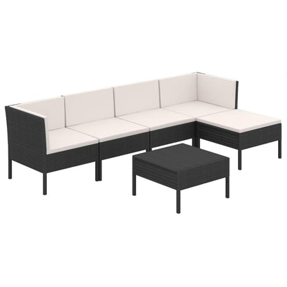 6-tlg. Garten-Lounge-Set mit Auflagen Poly Rattan Schwarz - Pazzar.ch