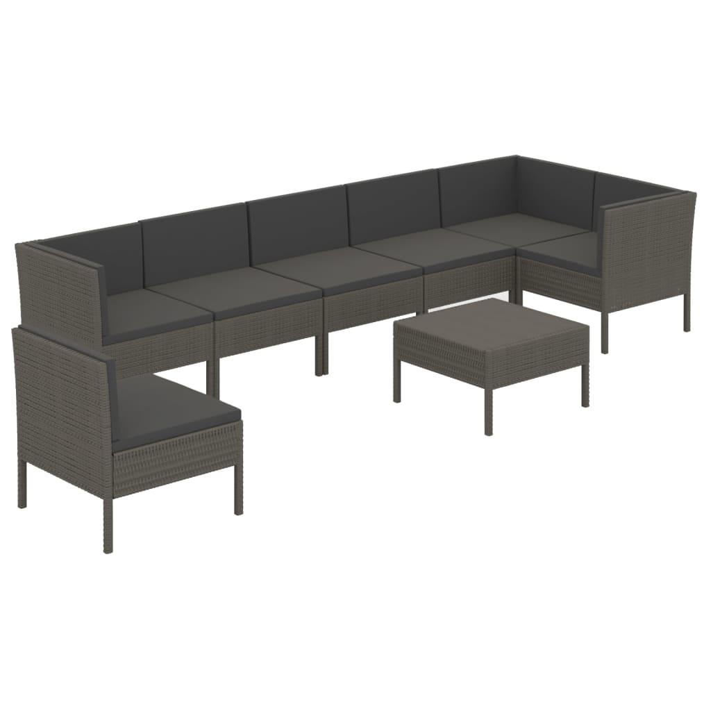 8-tlg. Garten-Lounge-Set mit Auflagen Poly Rattan Grau