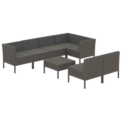 8-tlg. Garten-Lounge-Set mit Auflagen Poly Rattan Grau - Pazzar.ch