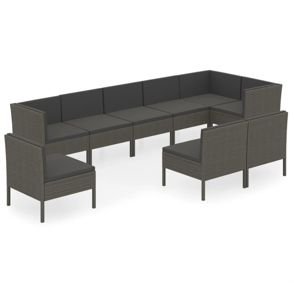 9-tlg. Garten-Lounge-Set mit Auflagen Poly Rattan Grau - Pazzar.ch