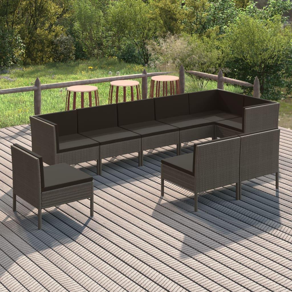 9-tlg. Garten-Lounge-Set mit Auflagen Poly Rattan Grau - Pazzar.ch