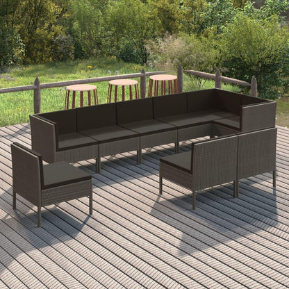9-tlg. Garten-Lounge-Set mit Auflagen Poly Rattan Grau - Pazzar.ch