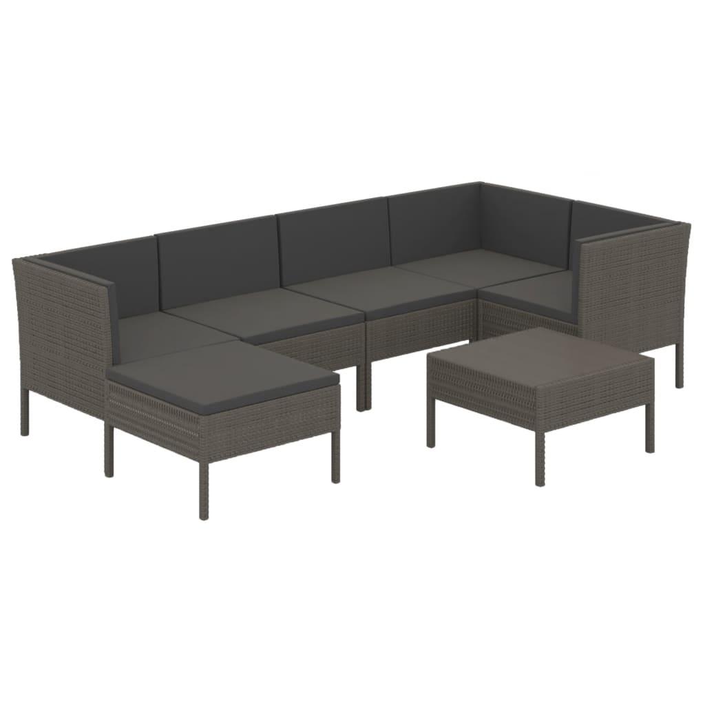 7-tlg. Garten-Lounge-Set mit Auflagen Poly Rattan Grau - Pazzar.ch