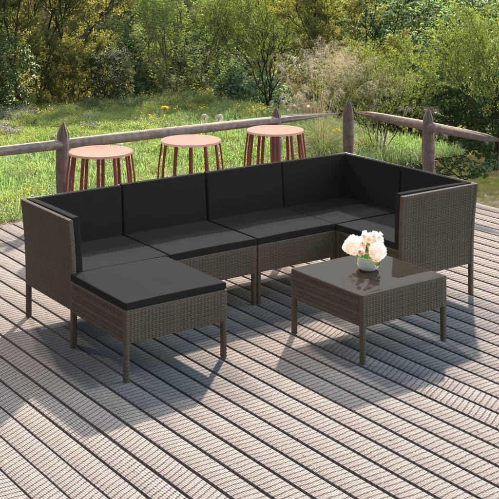 7-tlg. Garten-Lounge-Set mit Auflagen Poly Rattan Grau - Pazzar.ch
