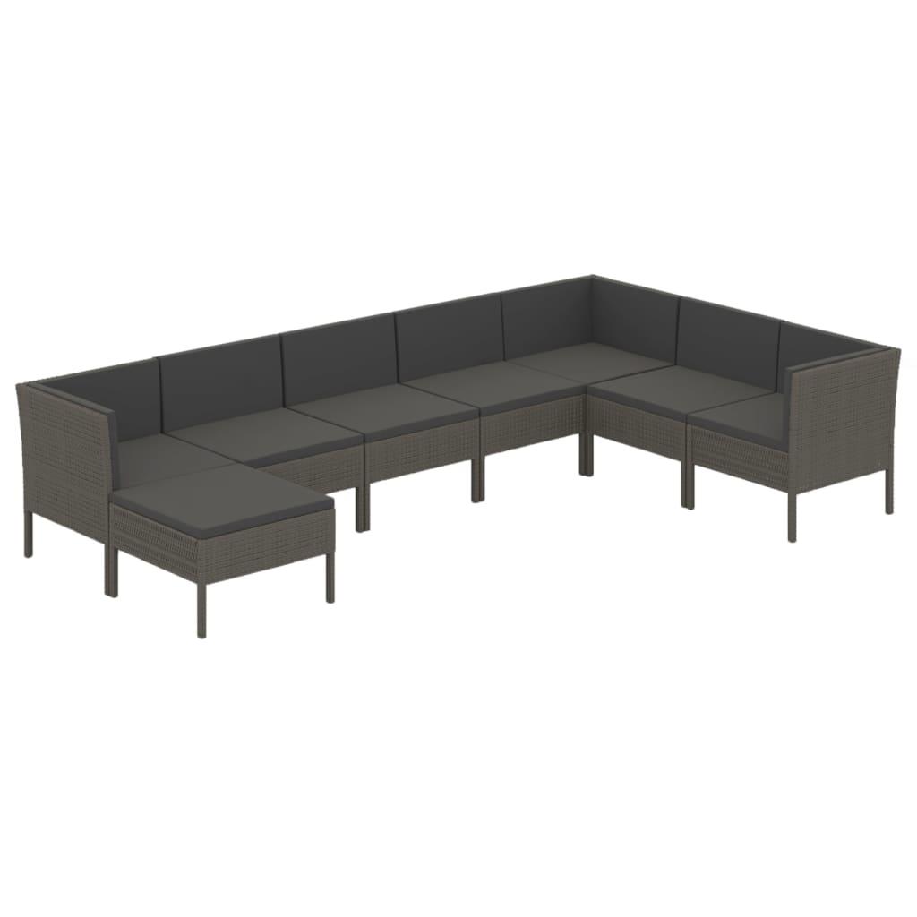 8-tlg. Garten-Lounge-Set mit Auflagen Poly Rattan Grau