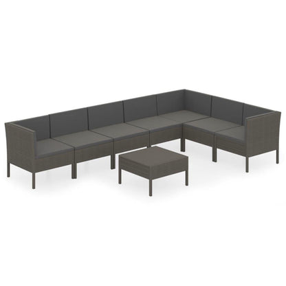 8-tlg. Garten-Lounge-Set mit Auflagen Poly Rattan Grau - Pazzar.ch