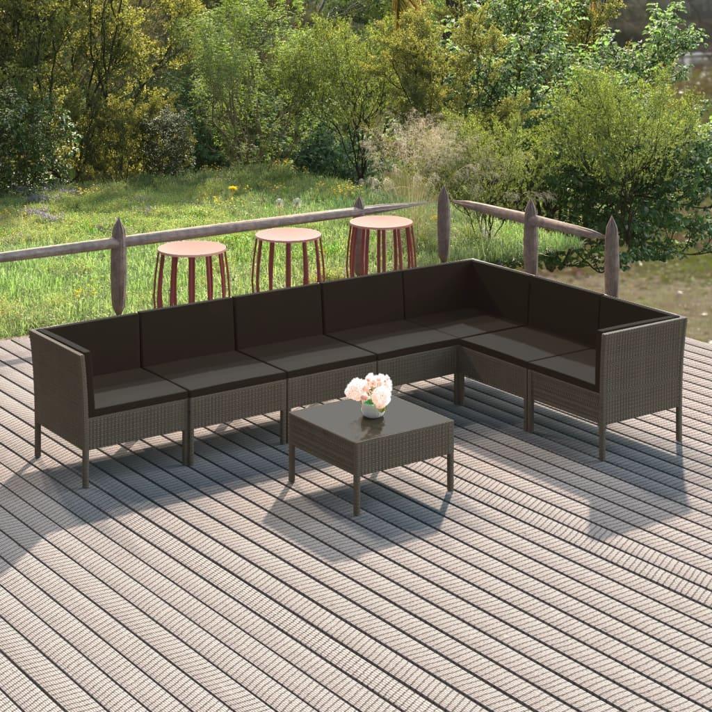 8-tlg. Garten-Lounge-Set mit Auflagen Poly Rattan Grau - Pazzar.ch