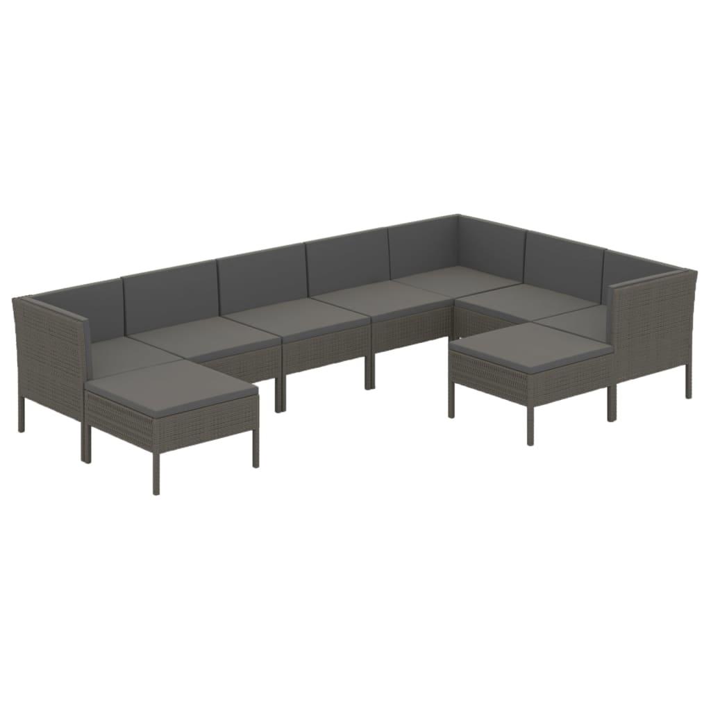 9-tlg. Garten-Lounge-Set mit Auflagen Poly Rattan Grau - Pazzar.ch