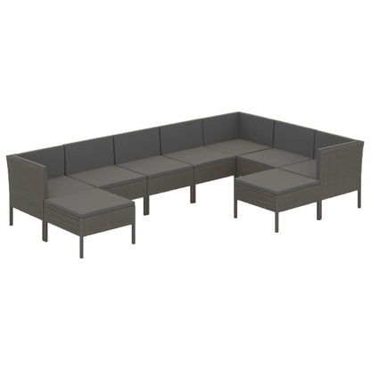 9-tlg. Garten-Lounge-Set mit Auflagen Poly Rattan Grau - Pazzar.ch