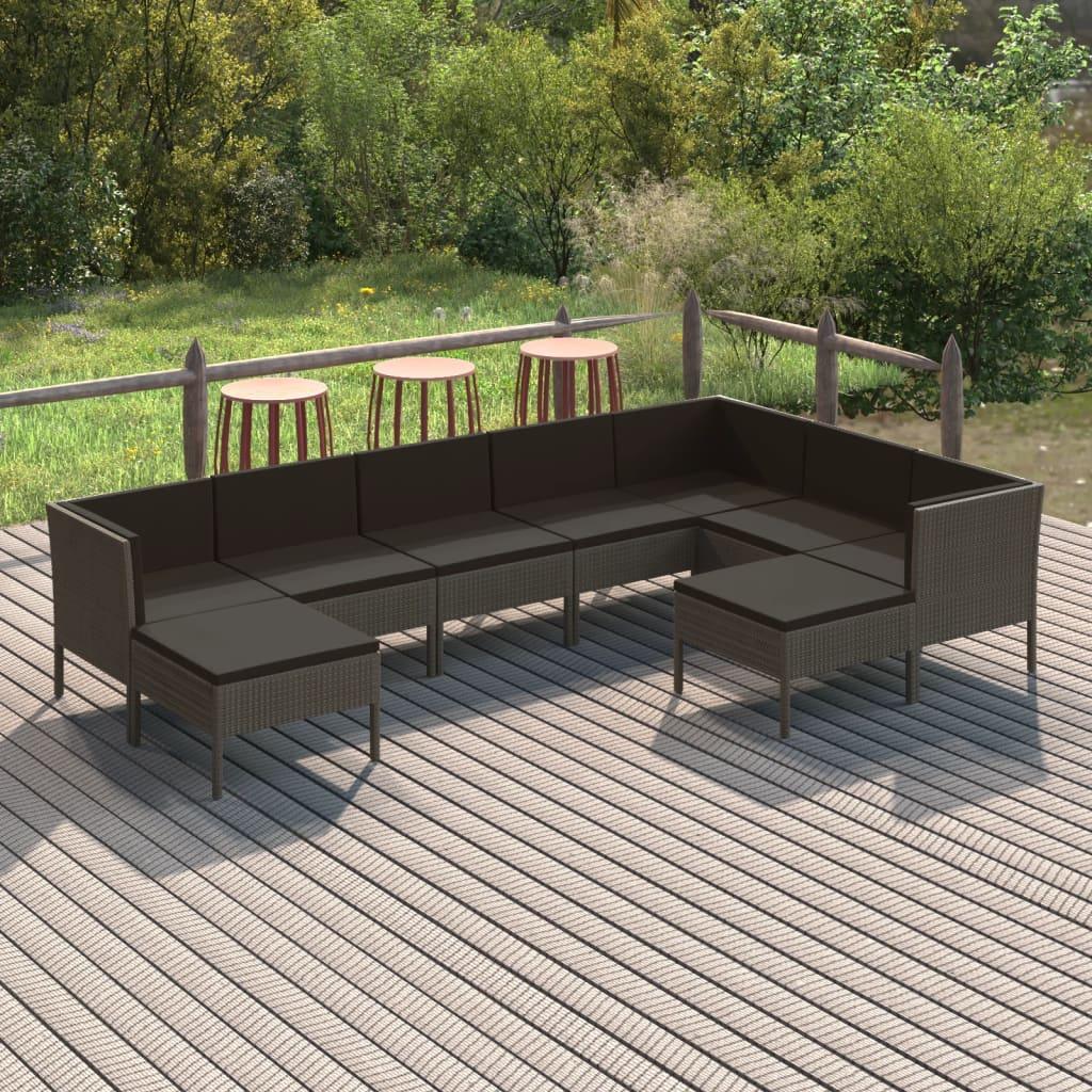9-tlg. Garten-Lounge-Set mit Auflagen Poly Rattan Grau - Pazzar.ch