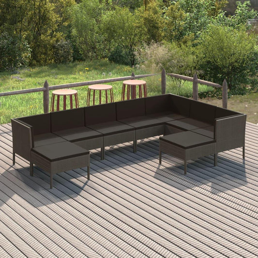 9-tlg. Garten-Lounge-Set mit Auflagen Poly Rattan Grau - Pazzar.ch