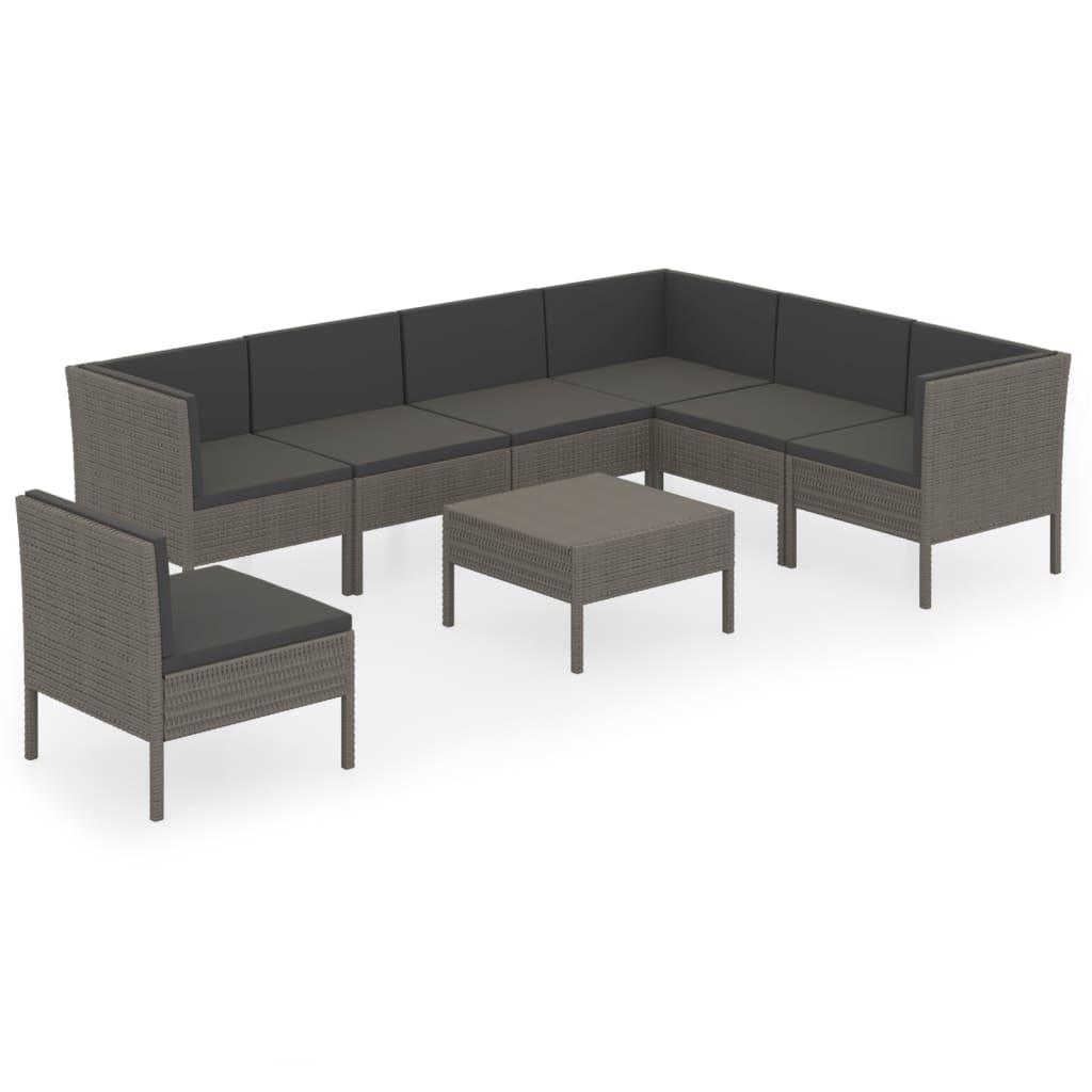 8-tlg. Garten-Lounge-Set mit Auflagen Poly Rattan Grau - Pazzar.ch