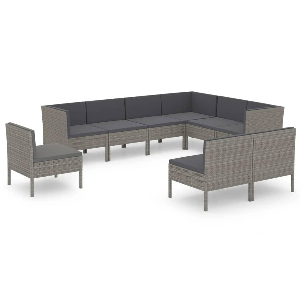 9-tlg. Garten-Lounge-Set mit Auflagen Poly Rattan Grau - Pazzar.ch