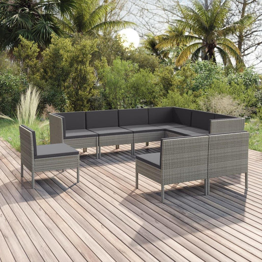 9-tlg. Garten-Lounge-Set mit Auflagen Poly Rattan Grau - Pazzar.ch