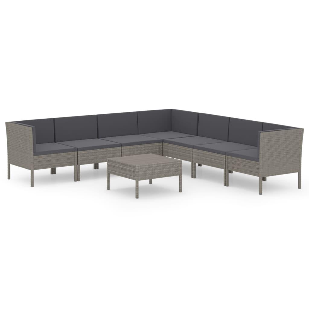 8-tlg. Garten-Lounge-Set mit Auflagen Poly Rattan Grau - Pazzar.ch