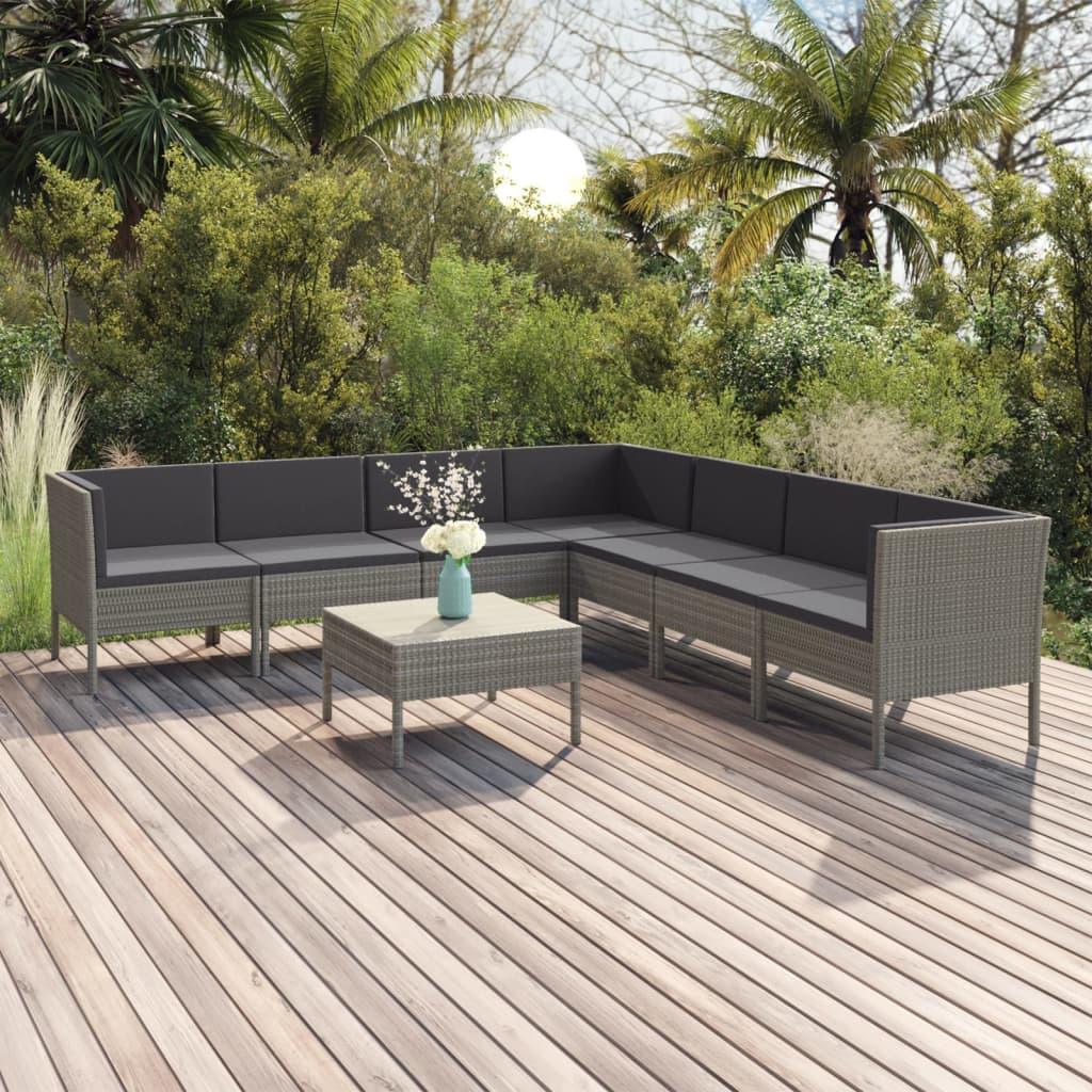 8-tlg. Garten-Lounge-Set mit Auflagen Poly Rattan Grau - Pazzar.ch