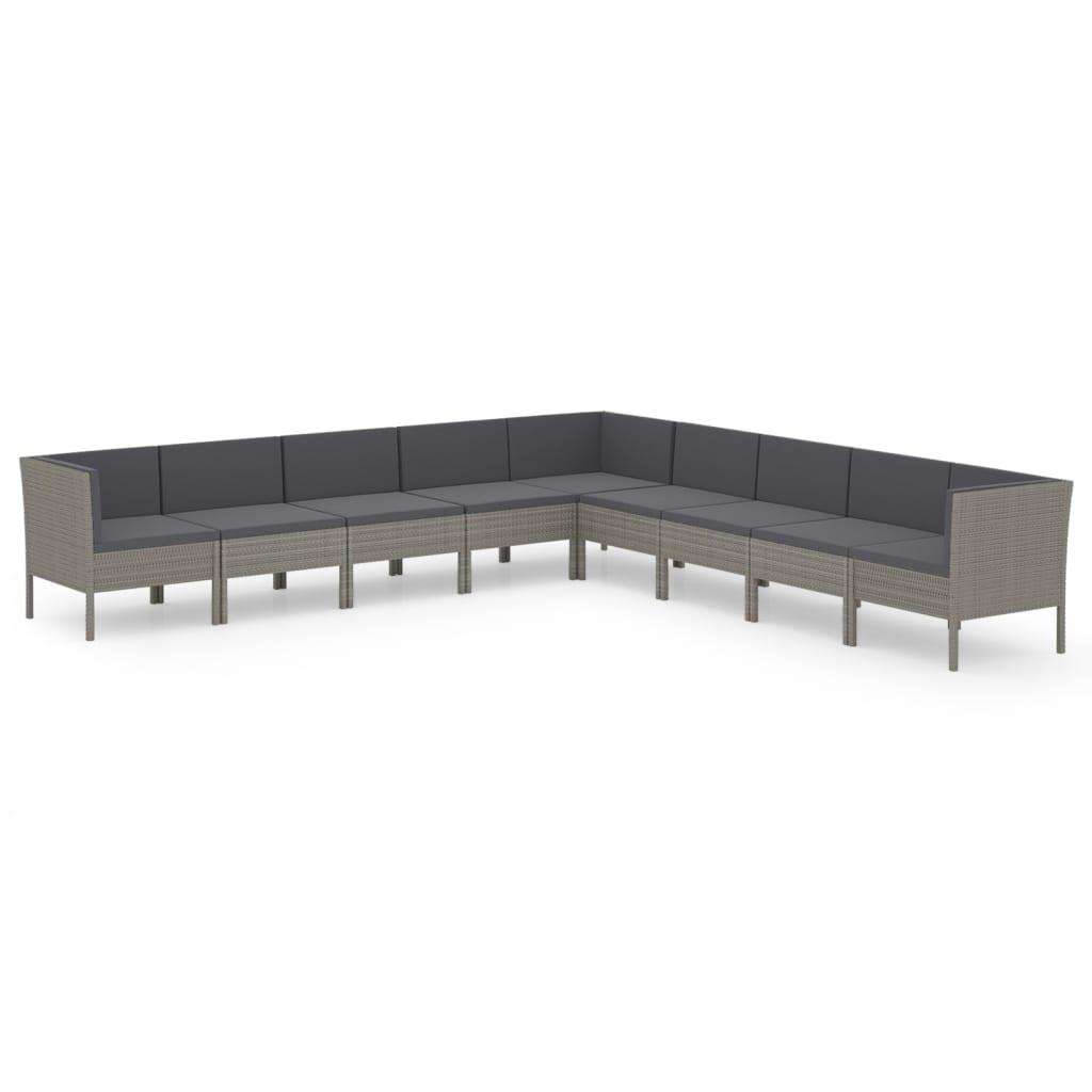 9-tlg. Garten-Lounge-Set mit Auflagen Poly Rattan Grau - Pazzar.ch