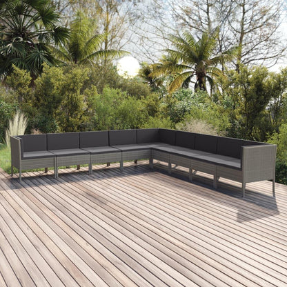 9-tlg. Garten-Lounge-Set mit Auflagen Poly Rattan Grau - Pazzar.ch