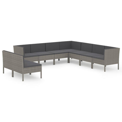 9-tlg. Garten-Lounge-Set mit Auflagen Poly Rattan Grau - Pazzar.ch