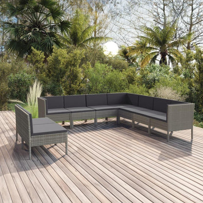 9-tlg. Garten-Lounge-Set mit Auflagen Poly Rattan Grau - Pazzar.ch