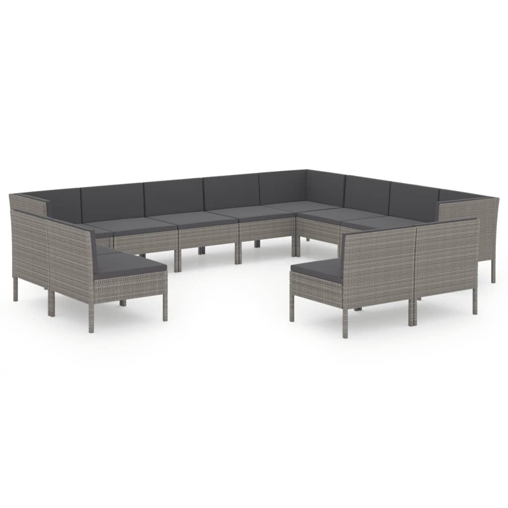 12-tlg. Garten-Lounge-Set mit Auflagen Poly Rattan Grau - Pazzar.ch