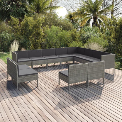 12-tlg. Garten-Lounge-Set mit Auflagen Poly Rattan Grau - Pazzar.ch