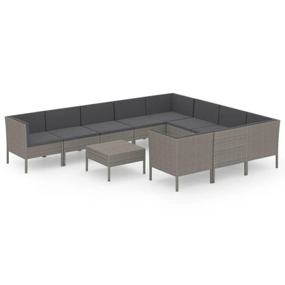 11-tlg. Garten-Lounge-Set mit Auflagen Poly Rattan Grau - Pazzar.ch