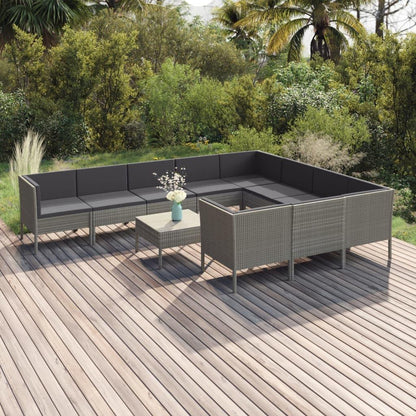 11-tlg. Garten-Lounge-Set mit Auflagen Poly Rattan Grau - Pazzar.ch