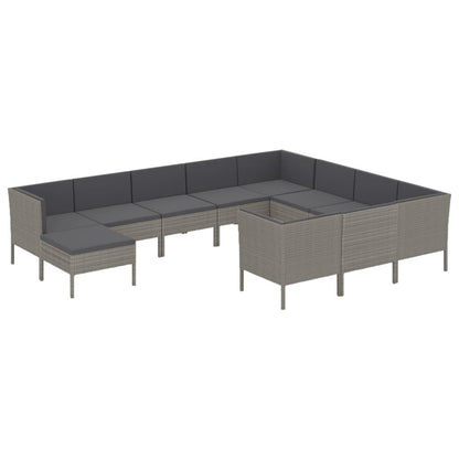 11-tlg. Garten-Lounge-Set mit Auflagen Poly Rattan Grau - Pazzar.ch
