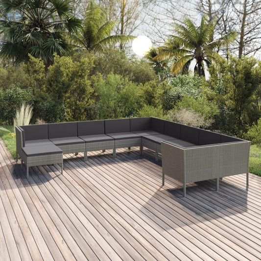 11-tlg. Garten-Lounge-Set mit Auflagen Poly Rattan Grau - Pazzar.ch