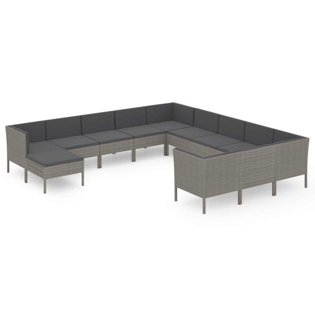 12-tlg. Garten-Lounge-Set mit Auflagen Poly Rattan Grau - Pazzar.ch