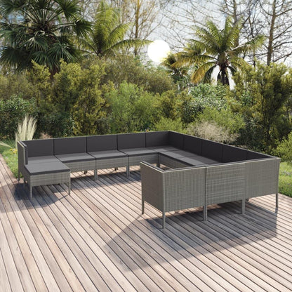 12-tlg. Garten-Lounge-Set mit Auflagen Poly Rattan Grau - Pazzar.ch