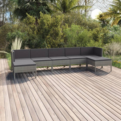 7-tlg. Garten-Lounge-Set mit Auflagen Poly Rattan Grau - Pazzar.ch