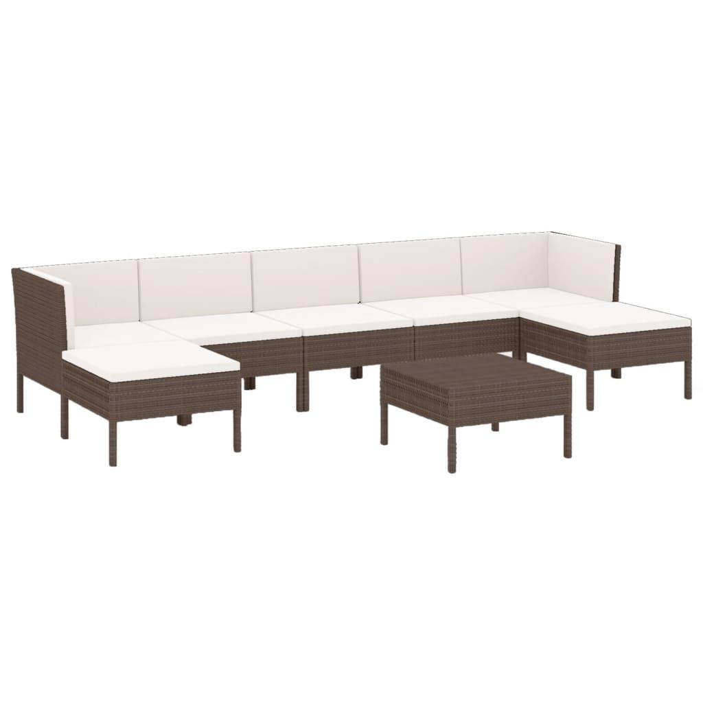 8-tlg. Garten-Lounge-Set mit Auflagen Poly Rattan Braun