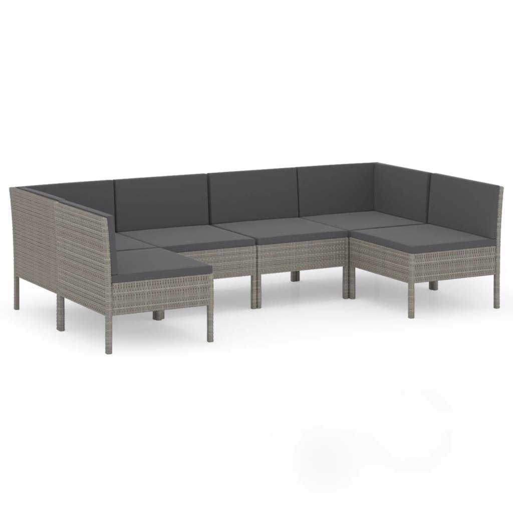 6-tlg. Garten-Lounge-Set mit Auflagen Poly Rattan Grau - Pazzar.ch