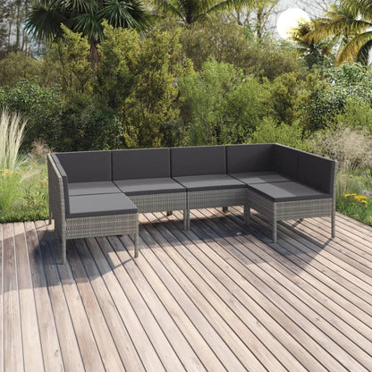 6-tlg. Garten-Lounge-Set mit Auflagen Poly Rattan Grau - Pazzar.ch
