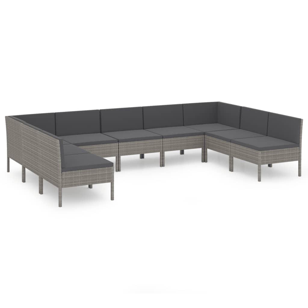 9-tlg. Garten-Lounge-Set mit Auflagen Poly Rattan Grau - Pazzar.ch