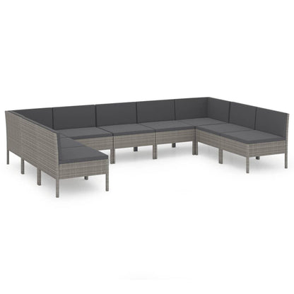 9-tlg. Garten-Lounge-Set mit Auflagen Poly Rattan Grau - Pazzar.ch