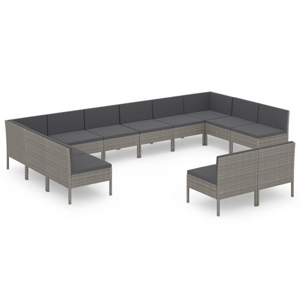 12-tlg. Garten-Lounge-Set mit Auflagen Poly Rattan Grau - Pazzar.ch
