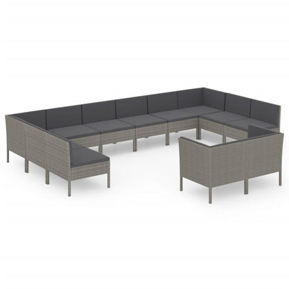 12-tlg. Garten-Lounge-Set mit Auflagen Poly Rattan Grau - Pazzar.ch