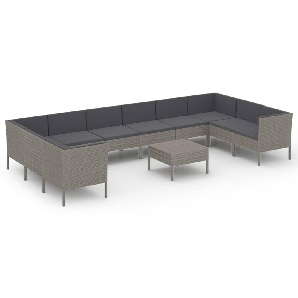 11-tlg. Garten-Lounge-Set mit Auflagen Poly Rattan Grau - Pazzar.ch