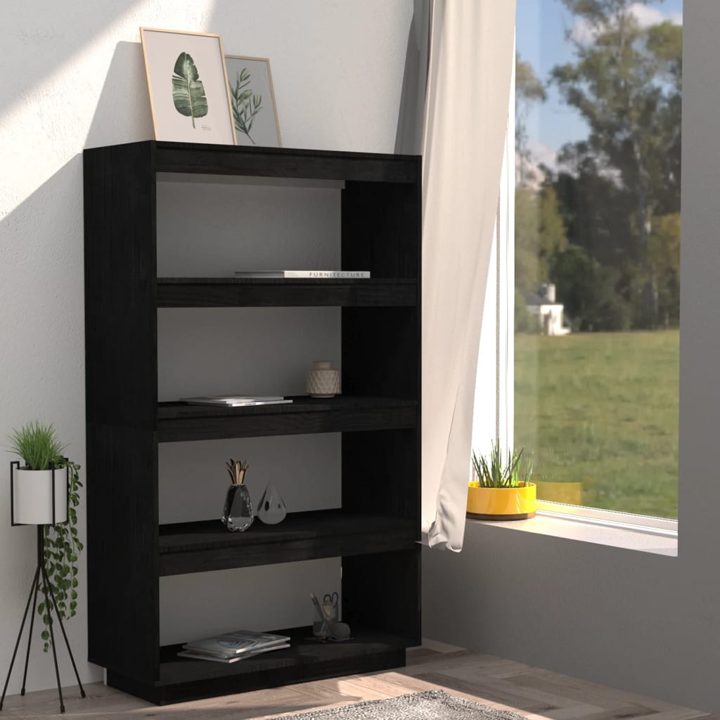 Bücherregal/Raumteiler Schwarz 80x35x135 cm Massivholz Kiefer - Pazzar.ch