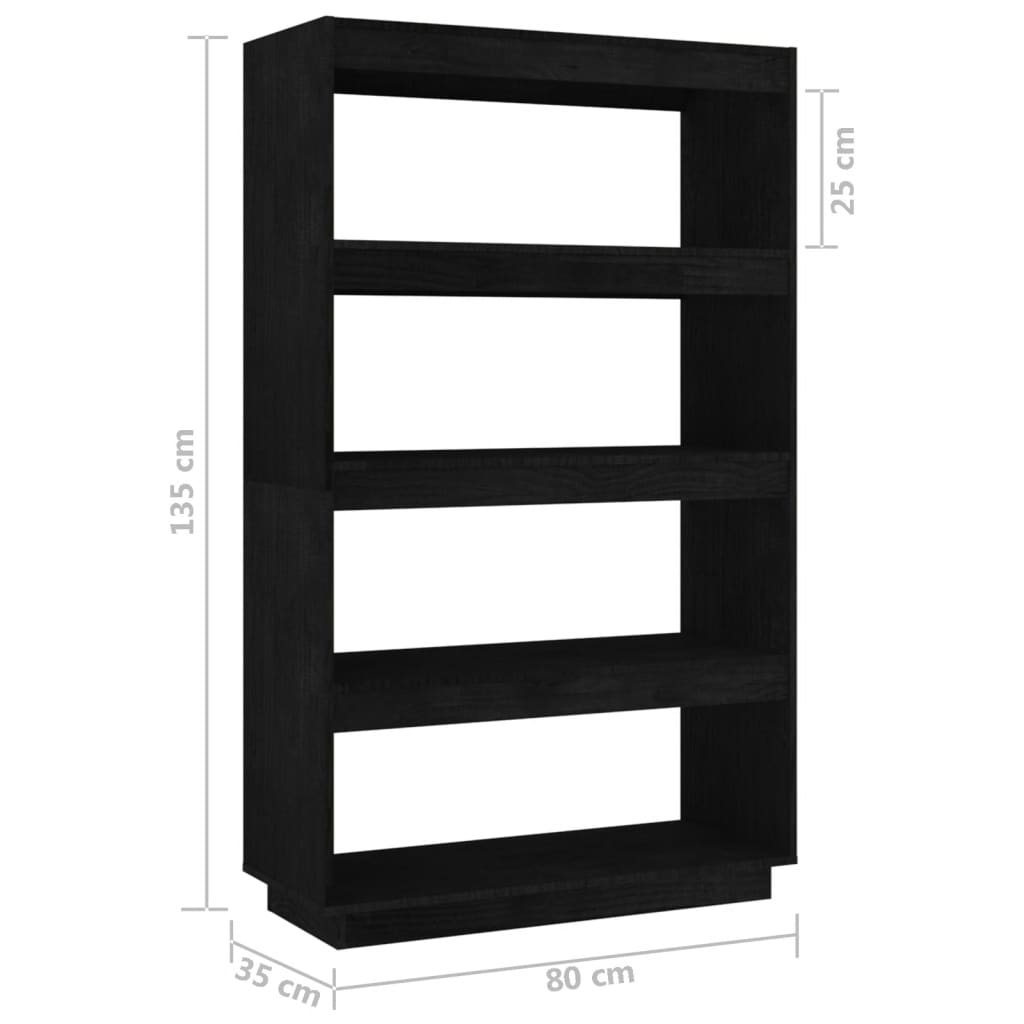 Bücherregal/Raumteiler Schwarz 80x35x135 cm Massivholz Kiefer - Pazzar.ch