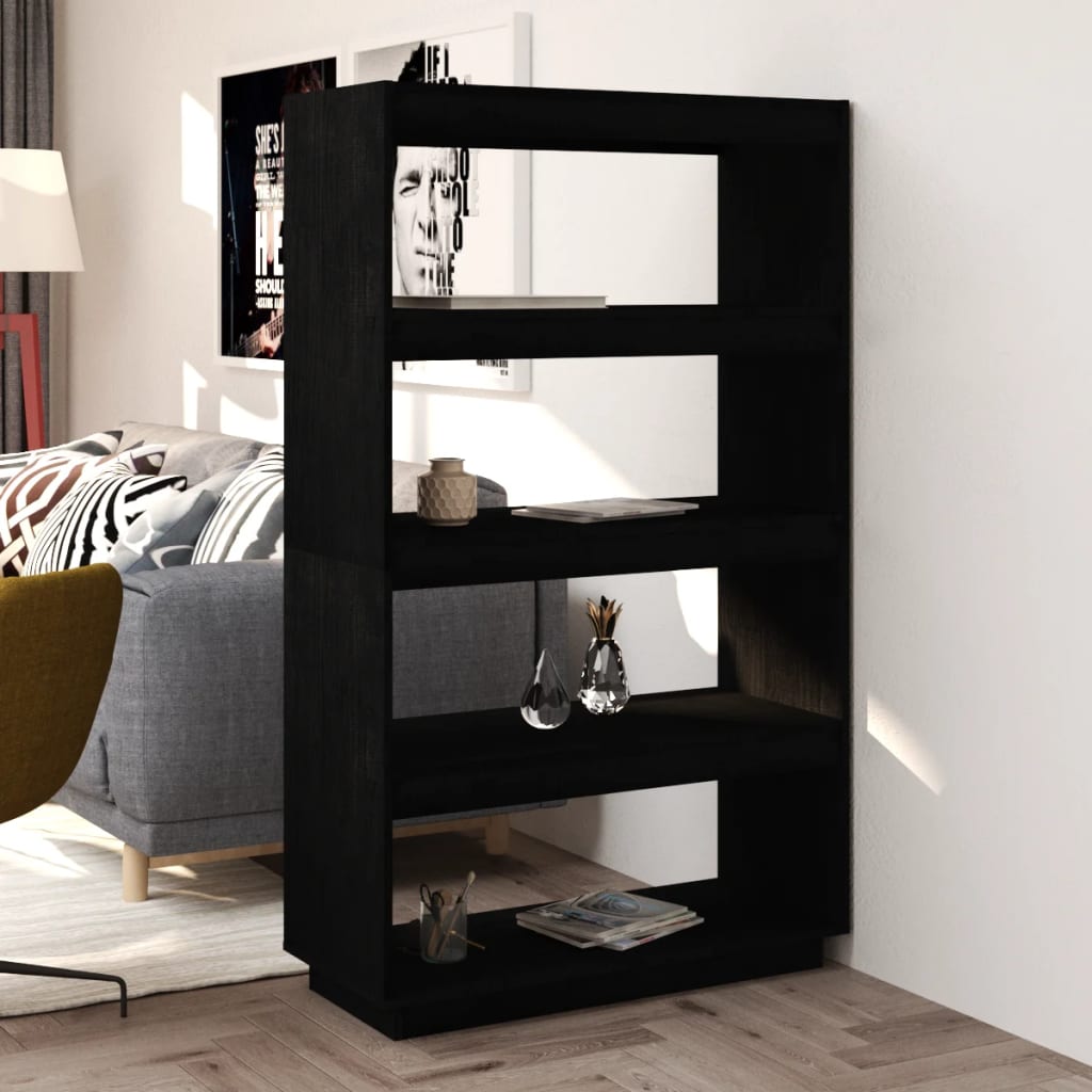 Bücherregal/Raumteiler Schwarz 80x35x135 cm Massivholz Kiefer - Pazzar.ch
