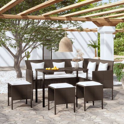 5-tlg. Sofagarnitur in L-Form mit Kissen Poly Rattan Braun - Pazzar.ch