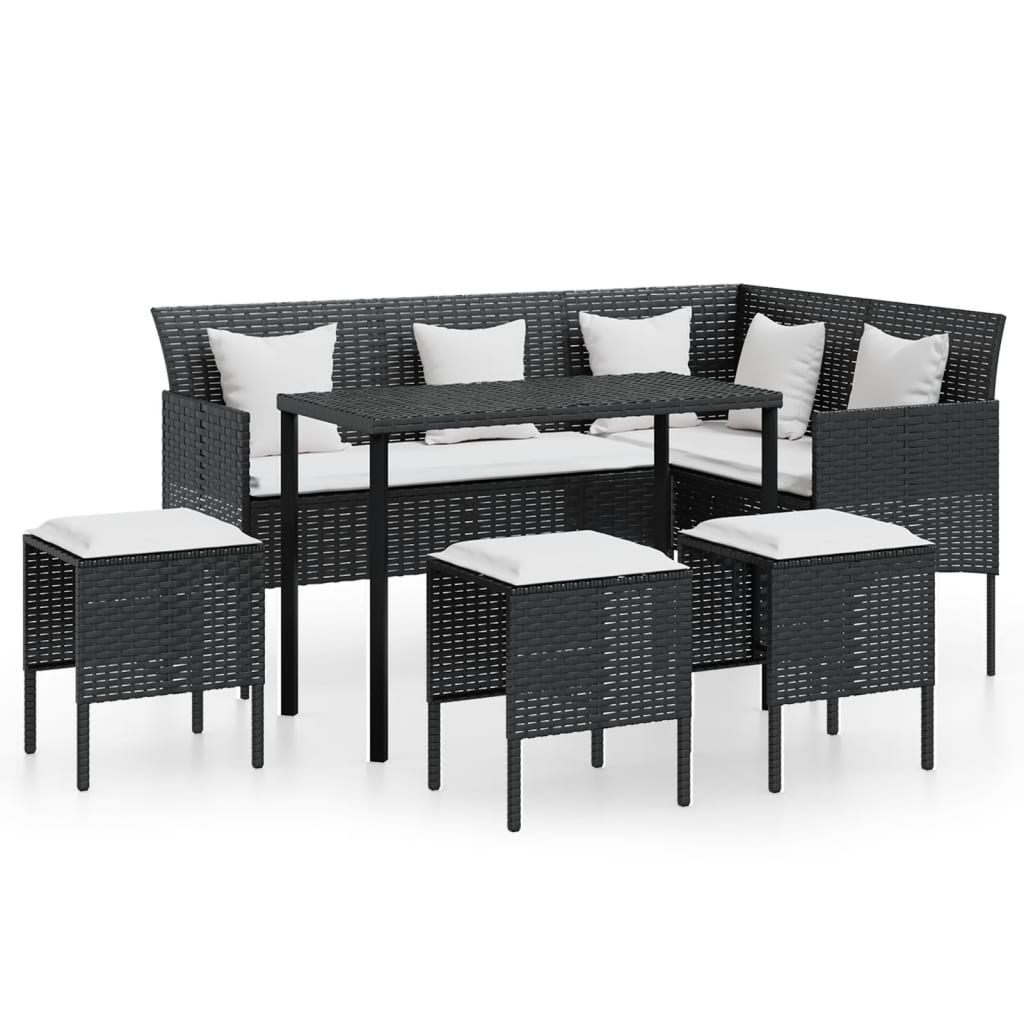 5-tlg. Sofagarnitur in L-Form mit Kissen Poly Rattan Schwarz - Pazzar.ch