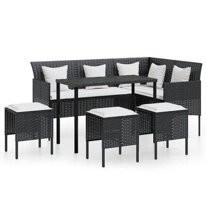 5-tlg. Sofagarnitur in L-Form mit Kissen Poly Rattan Schwarz - Pazzar.ch