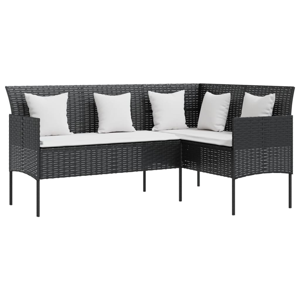 5-tlg. Sofagarnitur in L-Form mit Kissen Poly Rattan Schwarz - Pazzar.ch