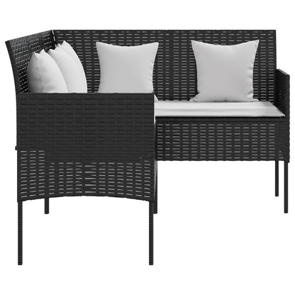 5-tlg. Sofagarnitur in L-Form mit Kissen Poly Rattan Schwarz - Pazzar.ch